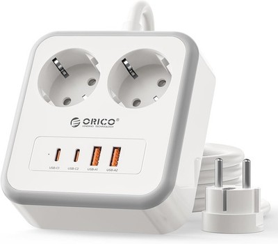 ORICO 20W USB C Steckdosenleiste, 6-in-1 Mehrfachsteckdose, 2 Fach & 4 USB