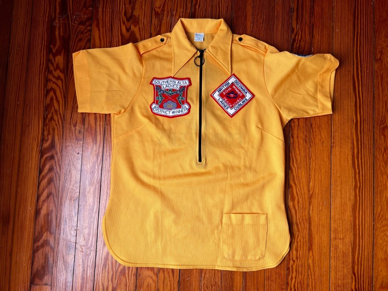 Women's vintage curling jersey with 50+ year old curling patches! Olympic sport