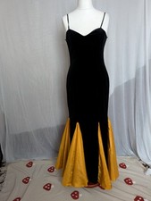 After Six Vintage Black And Orange Velvet And Taffeta Long Mermaid Dress