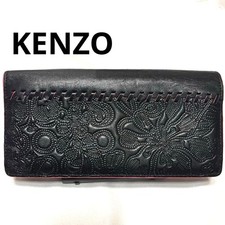 Kenzo Long Wallet Genuine Leather Embossed Floral Pattern Pink Black Limited Edi