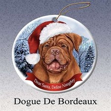 Holiday Pet Gifts Dogue de Bordeaux Santa Hat Dog Porcelain Christmas Ornament