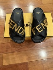 Fendi Roma Womens Black Slide Sandals Made In...