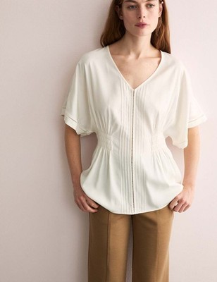 M&S - Jaeger Womens Ivory Short sleeved V-Neck Top