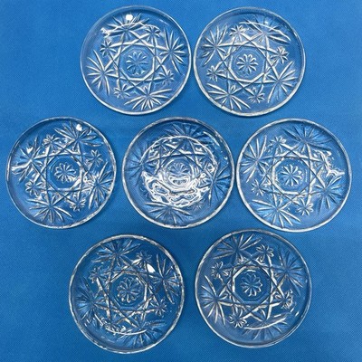 Anchor Hocking Vintage Prescut Glass Coasters EAPC 7 Point Star Pattern Set Of 7