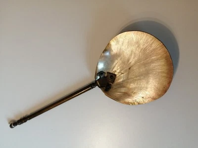 Antique Mother of Pearl Caviar Spoon # Shell Bowl # Turned Brass Handle - Image 1 of 2