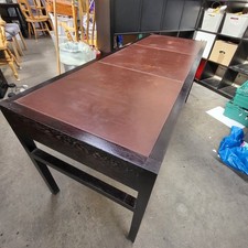 Contemporary Wooden Three Drawer Desk Leather Inset