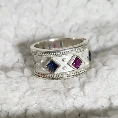 Chateau D'argent Sterling Silver 925 Pink Blue Sapphire Renaissance Style Ring 