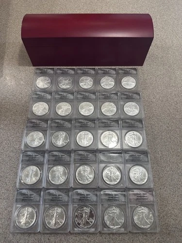 1986-2010 American Silver Eagle 25 Coin Set ANACS MS69 Cert- W/ Display Case