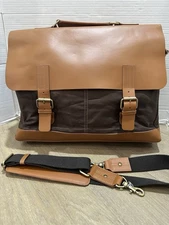 Mark and Graham Beckett Canvas Leather Briefcase Bag Messenger READ