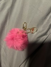 Soft Pink Faux Fur Pom Pom Keychain Fluffy Puff Key Ring Bag Charm Accessory NEW