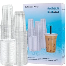 Fabulous Party [100 Sets 12 Oz Plastic Cups with Lids, PET Crystal Clear Cups...