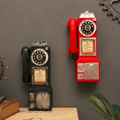 Vintage Telephone Model Wall-Mounted Resin Booth Telephone Figurine Rotary Old-f