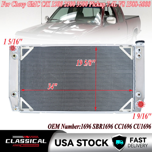 4 Row Radiator For 1988-00 95 Chevy GMC C/K 2500 3500 Pickup 7.4L 454 ...