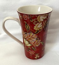 222 Fifth Gabrielle Red Tall Latte Coffee Mug Floral Discontinued RARE!