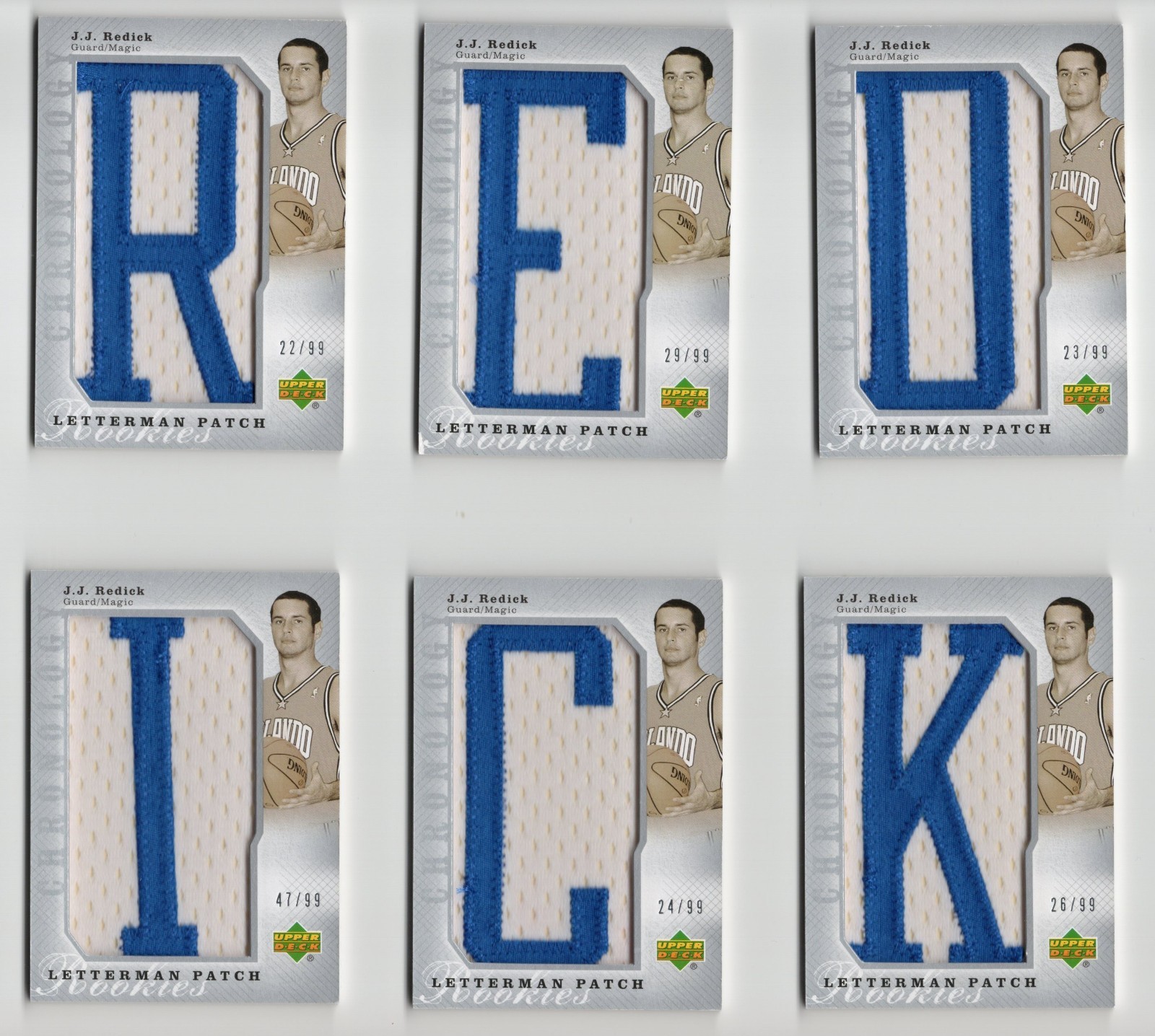 2006 Upper Deck Chronology Rookie Letterman Patch Full Name /99 JJ Redick #144
