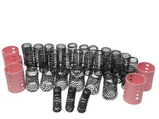 Vintage Wire Mesh Hair Rollers Curlers  Pink Plastic Lot