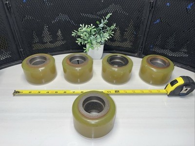 5 QTY! BULK LOT- Fork Lift Load Poly Wheels Green 2-1/2  Wide X 4-1/8  High -NEW