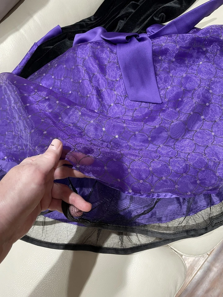 Vestido Navidad Bonnie Jean Terciopelo Jacquard Lazo Cintura, Negro-Púrpura, Talla 20.5 Foto 4 de 4