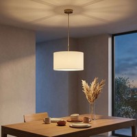 LED Pendelleuchte Wohnzimmerlampe Messingfarben Leinen Weiß HäNgelampe H 120 Cm