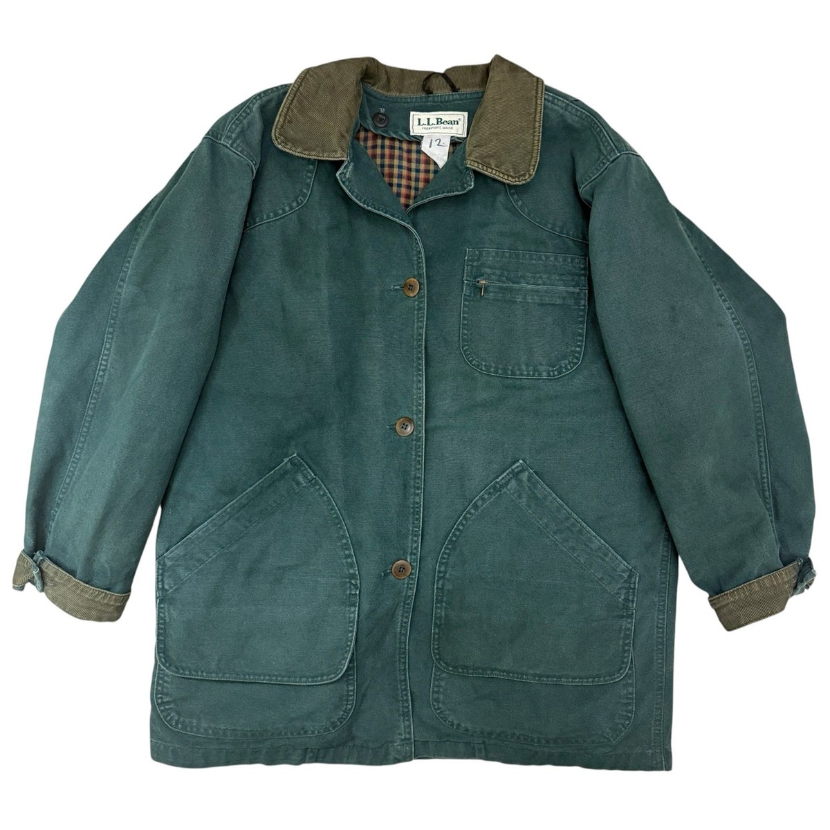 Vintage LL Bean Field Coat Barn Jacket Green Wool Lined Chore