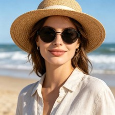 Women Retro Oval Sunglasses Black Metal Frame UV400 For Driving Travel Shades