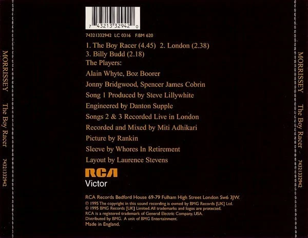 Morrissey The Boy Racer 3-Track CD 1 Single 1995 London Live/Billy Budd Live