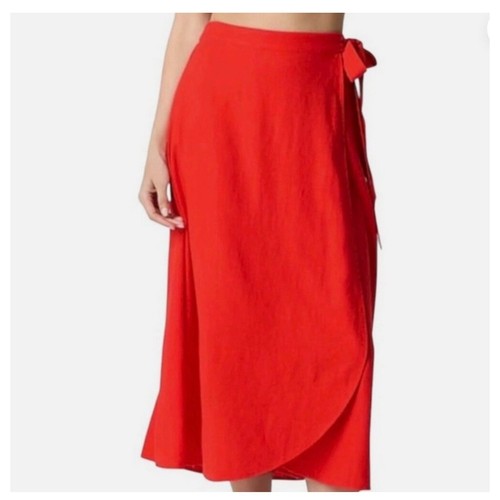 J.Crew Red Linen Blend Wrap Midi Skirt CA196 Size M NWT
