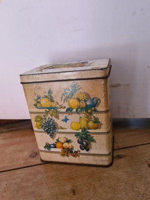 Vintage Blech Teedose Vorratsdose, Obst und Gemüse Design, gebraucht