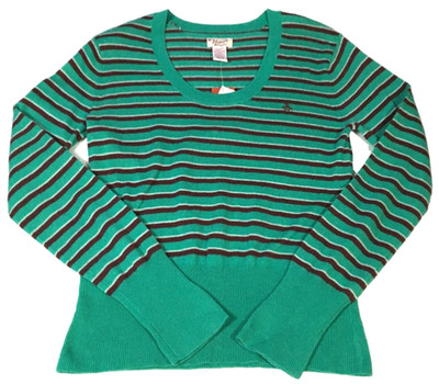 Penguin Womens Wool Cashmere Sweater Sz L Green Striped Scoop Neck NWT $160