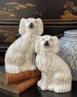 Gorgeous Rare 19C White English Staffordshire Royal Spaniel Mantle Dog Pair 9.5”