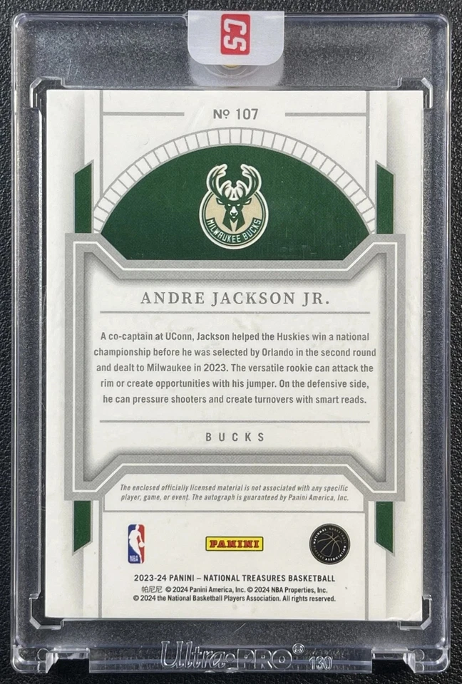 ANDRE JACKSON JR 2023-24 NATIONAL TREASURES #107 ROOKIE PATCH AUTO ORANGE 53/75 - Image 2 of 2