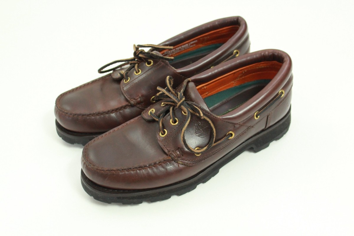 Staple Vintage Timberland Brown Leather 3 Eyelet Lug Sole Boat Deck Shoes 10 M