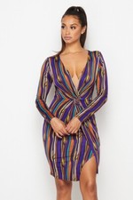 Brand New   Long Sleeve Midi Dress Front Split Size Medium Multicolor