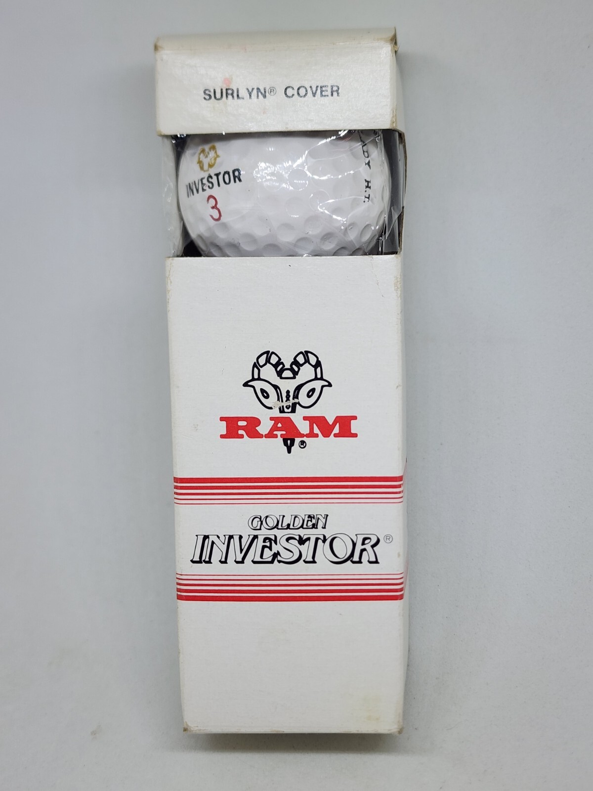 Vintage Golden Investor RAM Sleeve of 3 Golf Balls Surlyn Cover New in