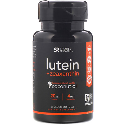 Sports Research Lutein + Zeaxanthin with Coconut Oil, Dietary Supplement,