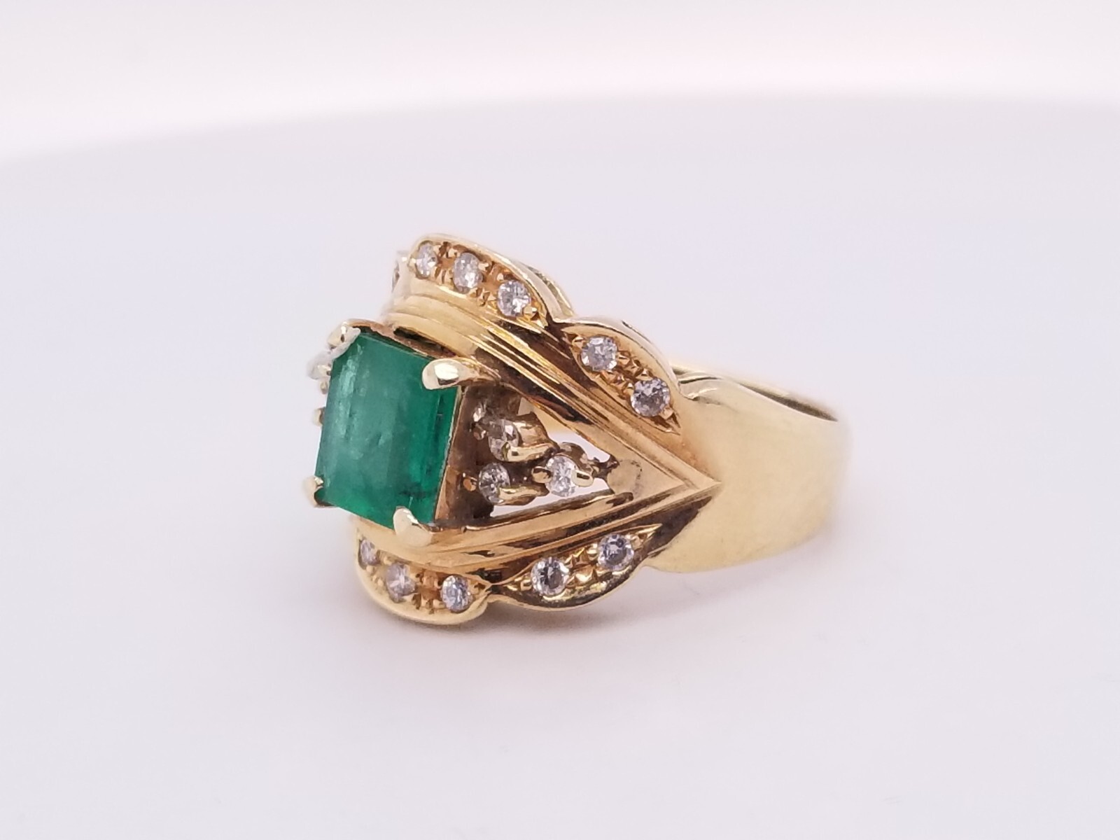 14k Yellow Gold Ring Synthetic LabCreated Emerald & Diamond Ring sz 6 (8.7gr) eBay