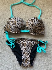 Victoria's Secret Bombshell 2-Piece Bikini, Leopard Print, size 32C/XS NWOT