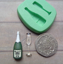 Mini Craft Mould: Tiny Champagne Bottle & Flute Glass (8x25mm/5x20mm) Clay PMC 