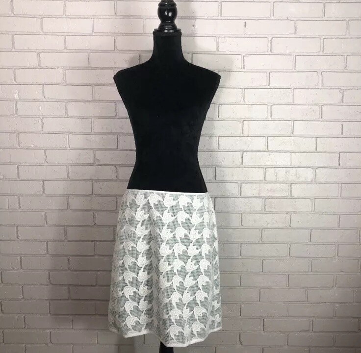 Tory Burch Pierce Embroidered Skirt - White and Green Overlay Skirt Size 14