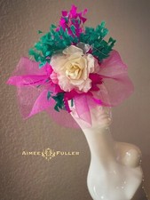 Aimee Fuller Teal Green Fascinator Hot Pink White Kentucky Derby Hat Royal Ascot