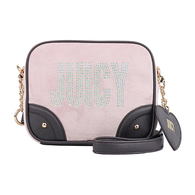 Juicy Couture Glitzed Out Camera Crossbody Bag Small Pink Velour