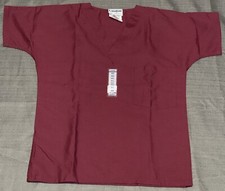 Landau New Unisex Reversible V-Neck Medical Scrub Top Burgundy Size XS