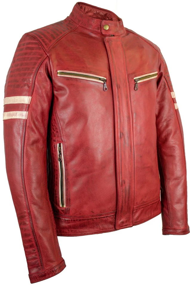 Herren Retro Motorrad Lederjacke mit Protektoren Biker Jacke Motorradjacke  - Bild 3 von 4