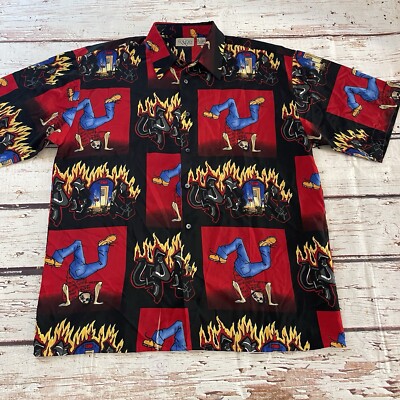 Vintage Y2K Up Ro's Button Up Shirt Short Sleeve Mens XL Flames Break Dance