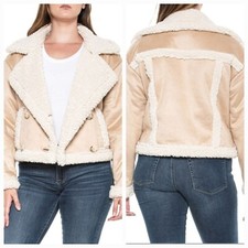 Frye Faux Suede Shearling Jacket Tan Bomber AD2601 Women's XL