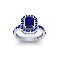 Emerald Cut Created Blue Sapphire Halo Engagement Ring Womens Jewelry 925 Silver