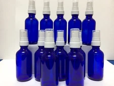 Glass Spray Bottle Set of 12 New 2oz Blue Glass Bottles White Sprayers