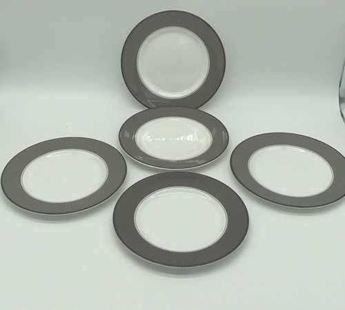 Wedgwood Parkland Bone China Bread Plates (5) Taupe/Gray Ivory Stripes 7”England - Picture 6 of 7