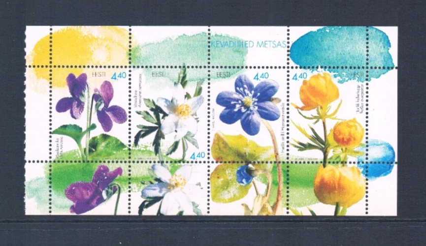 a $10.25 Scott Value - 2003-04 ESTONIA Flowers 2 s/s Spring CV MNH NH UMM Foto 4 de 4
