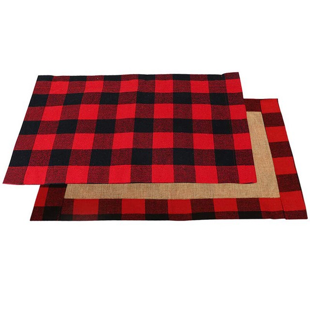 6Pcs Buffalo Plaid Placemats Red and Black Buffalo Check Placemats